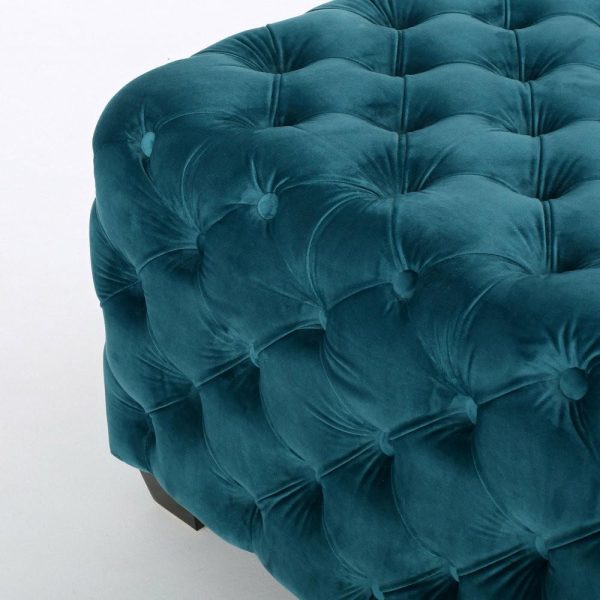 Footstools & Ottomans |   Gdf Studio Provence Dark Teal Tufted Velvet Fabric Square Ottoman Bench, Dark Teal Footstools & Ottomans Footstools & Ottomans