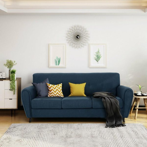 Sofas & Sectionals |   Gdf Studio Emily Buttoned Traditional Fabric 3-Seat Sofa, Navy Blue Furniture Sofas & Sectionals