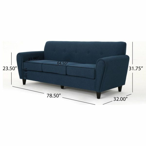 Sofas & Sectionals |   Gdf Studio Emily Buttoned Traditional Fabric 3-Seat Sofa, Navy Blue Furniture Sofas & Sectionals