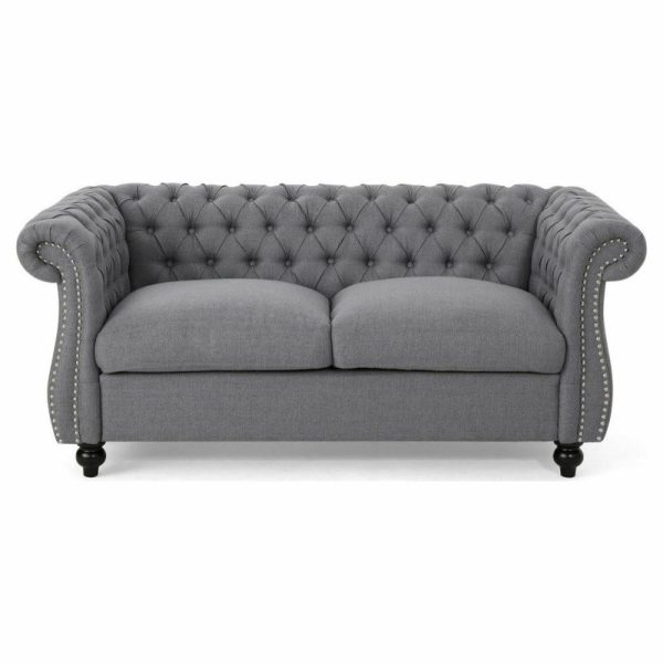 Sofas & Sectionals |   Gdf Studio Kyle Traditional Chesterfield Loveseat Sofa, Dark Gray/Dark Brown Furniture Sofas & Sectionals