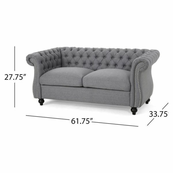 Sofas & Sectionals |   Gdf Studio Kyle Traditional Chesterfield Loveseat Sofa, Dark Gray/Dark Brown Furniture Sofas & Sectionals