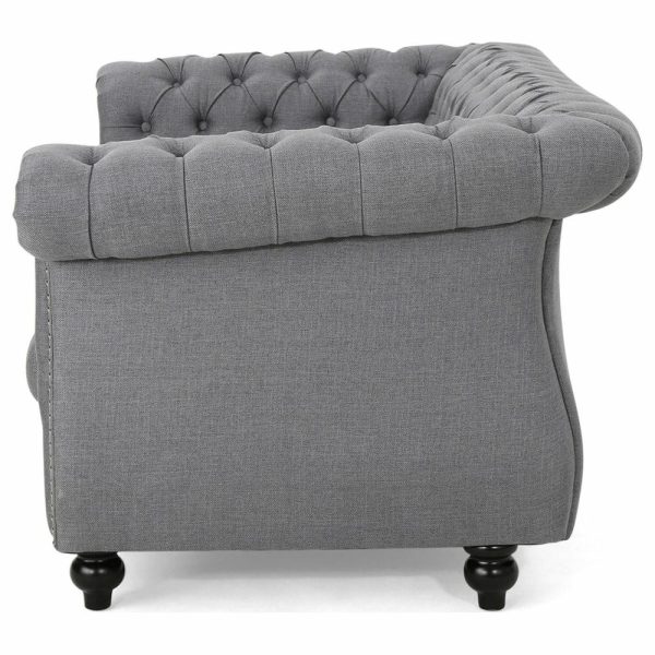 Sofas & Sectionals |   Gdf Studio Kyle Traditional Chesterfield Loveseat Sofa, Dark Gray/Dark Brown Furniture Sofas & Sectionals