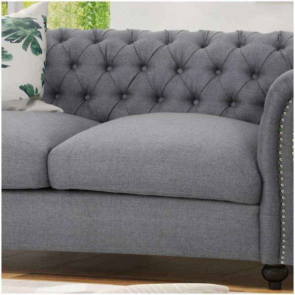 Sofas & Sectionals |   Gdf Studio Kyle Traditional Chesterfield Loveseat Sofa, Dark Gray/Dark Brown Furniture Sofas & Sectionals