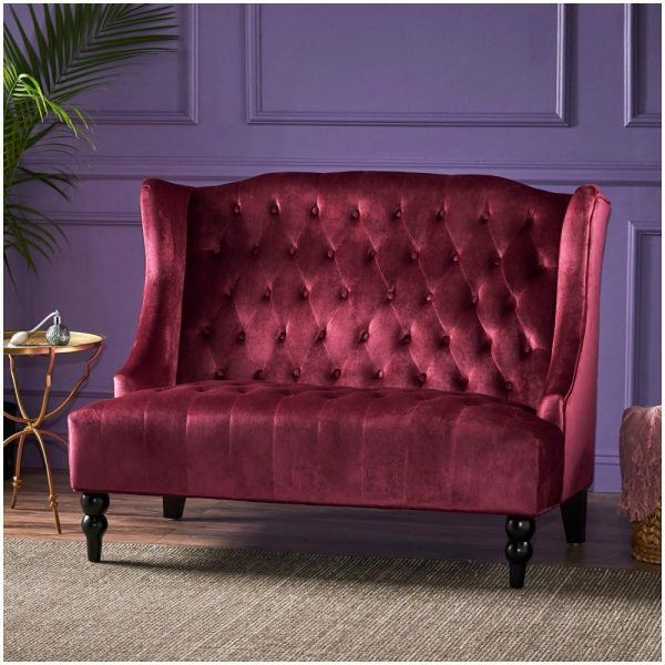 Sofas & Sectionals |   Gdf Studio Leona Traditional High Back Tufted Winged Fabric Loveseat, Wine Furniture Sofas & Sectionals