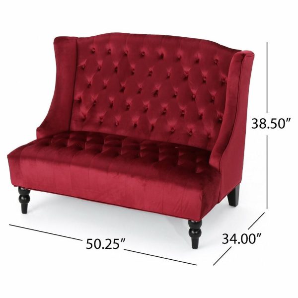 Sofas & Sectionals |   Gdf Studio Leona Traditional High Back Tufted Winged Fabric Loveseat, Wine Furniture Sofas & Sectionals