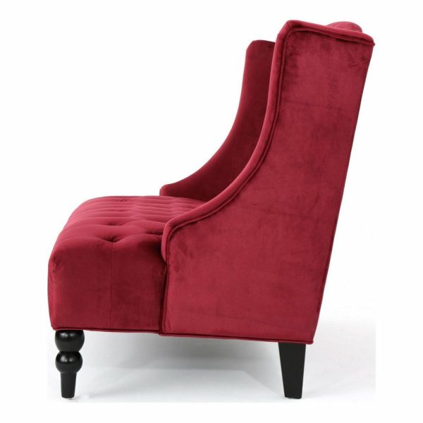 Sofas & Sectionals |   Gdf Studio Leona Traditional High Back Tufted Winged Fabric Loveseat, Wine Furniture Sofas & Sectionals