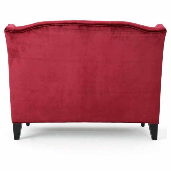 Sofas & Sectionals |   Gdf Studio Leona Traditional High Back Tufted Winged Fabric Loveseat, Wine Furniture Sofas & Sectionals