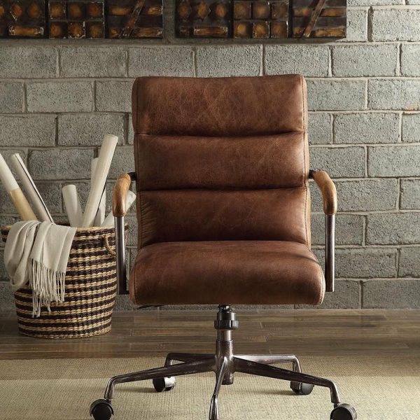 Office Chairs |   Harith Top Grain Leather Office Chair, Retro Brown, Retro Brown Furniture Office Chairs