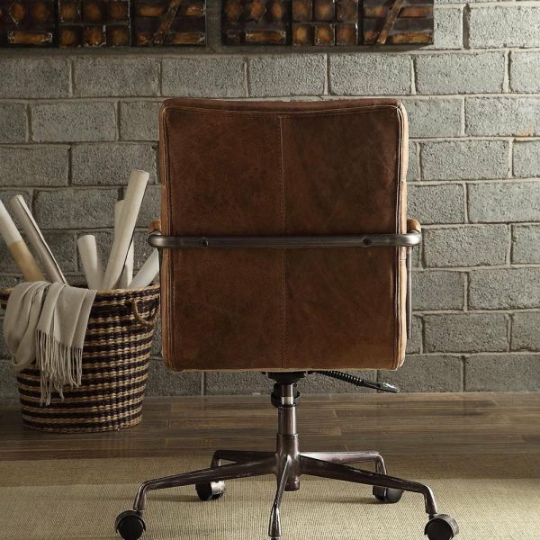 Office Chairs |   Harith Top Grain Leather Office Chair, Retro Brown, Retro Brown Furniture Office Chairs