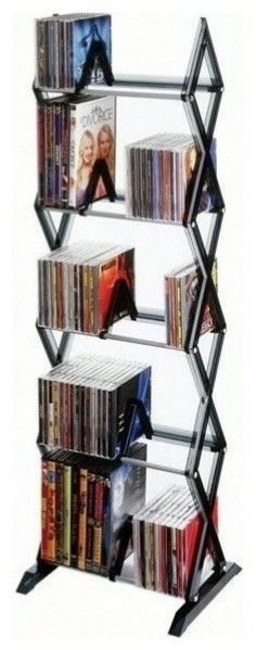 Media Storage |   Atlantic Mitsu 5-Tier Light-Weight Multi-Media Shelf Unit W/ Dividers In Smoke Furniture Media Storage