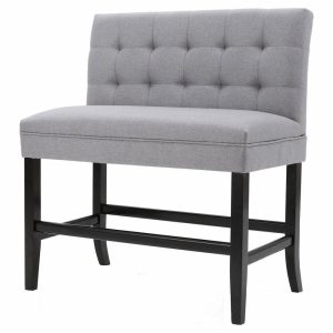 Bedroom Benches |   Gdf Studio Paddy Tufted Back Fabric Barstool Bench, Light Gray Bedroom Bedroom Benches