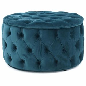 Footstools & Ottomans |   Gdf Studio Maelyn Modern Glam Tufted Velvet Round Ottoman, Teal Footstools & Ottomans Footstools & Ottomans