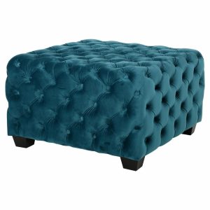 Footstools & Ottomans |   Gdf Studio Provence Dark Teal Tufted Velvet Fabric Square Ottoman Bench, Dark Teal Footstools & Ottomans Footstools & Ottomans