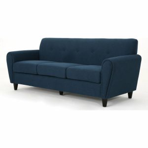 Sofas & Sectionals |   Gdf Studio Emily Buttoned Traditional Fabric 3-Seat Sofa, Navy Blue Furniture Sofas & Sectionals